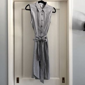Grace collared button down classic sleeveless grey and white striped dress